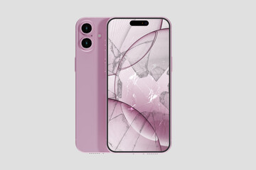 Cracked Smashed Screen Mobile Phones - Broken Screen Mobiles on white background