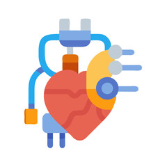 Stylized mechanical heart illustration with interconnected systems and tubes