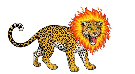 Fierce Leopard with Fiery Mane Roaring