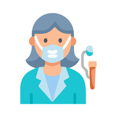 Female doctor icon with mask and stethoscope on black