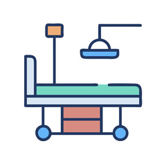 Medical bed illustration with overhead lamp on black background