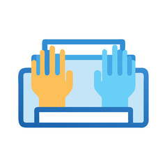 Fototapeta premium Hands together working on a virtual interface graphic