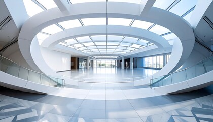 Obraz premium Modern, spacious interior of a commercial building. Vast, bright hall