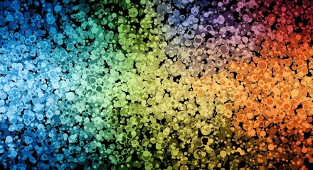 Abstract background with colorful circles arranged in a gradient pattern over a black backdrop