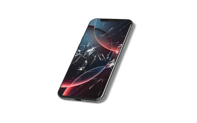 Cracked Smashed Screen Mobile Phones - Broken Screen Mobiles on white background