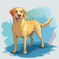 vector illustration of labrador retriever, fetching, watercolor