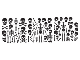 &ldquo;Skull and bone silhouette elements including skeleton parts, horror Halloween vector bundle.&rdquo;