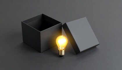 Open box, glowing lightbulb