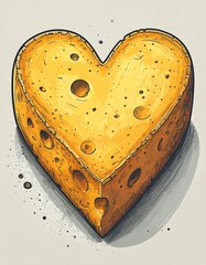 Heart-shaped cheese slice illustration