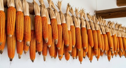 Harvested Corn Stalks Drying in a Row outdoors