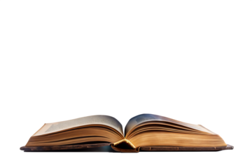 Open ancient book with aged  isolated on a transparent background