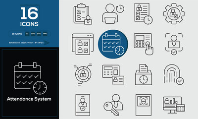 Attendance System Flat Vector Icons Set for Creative Design Projects
