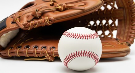Classic Baseball Glove and Ball Close Up Studio Shot