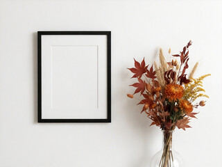 autumn frame mockup and flowers