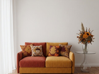 modern living room with sofa and white blank wall