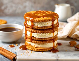 Caramel ice cream sandwich stack (1)