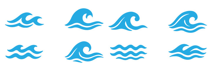 Set of sea water waves. Logo vector collection
