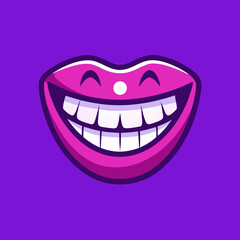 Naklejka premium Vibrant pink lips with a wide grinning smile on purple background