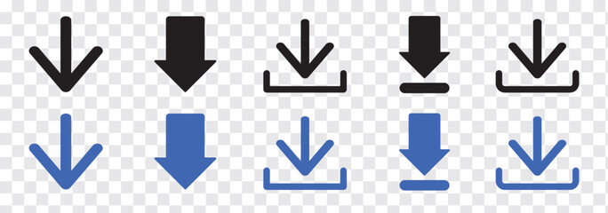 Download icon vector illustration, isolated download icon in trendy flat style, download sign vector, Download button. Download vector icons. Upload symbol collection. Black, Blue Color icon set.EPS10
