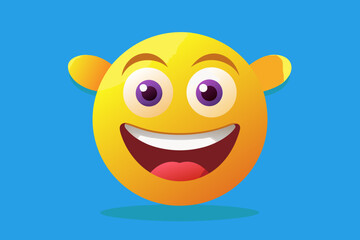 Joyful yellow smiley face with big purple eyes and wide smile