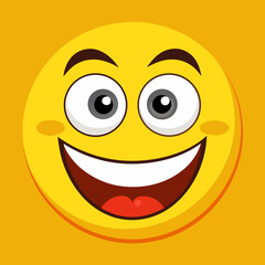 Joyful yellow emoji with wide grin and big eyes