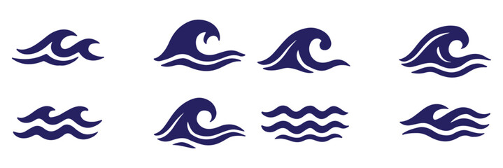 Naklejka premium Set of sea water waves. Logo vector collection