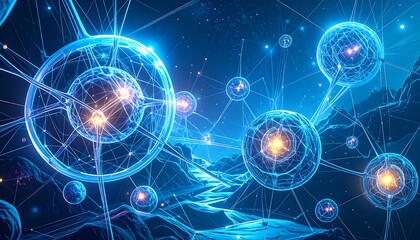 Obraz premium Abstract network of glowing spheres