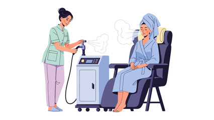 Skincare professional administering advanced facial treatment with modern equipment to relaxed client