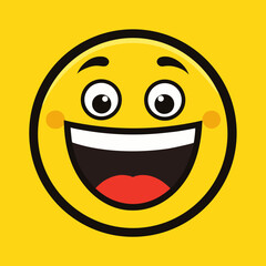 Joyful yellow smiley face with wide open mouth and big eyes