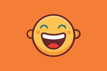 Joyful cartoon face with big smile and closed eyes