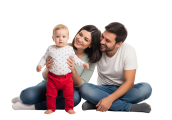 Joyful Family Moment with Baby in Red Pants