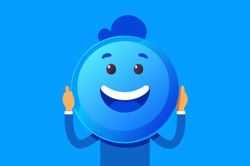 Happy blue character with thumbs up on a blue background