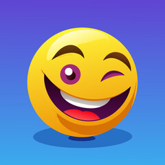 Joyful winking emoji with a big smile and purple eye