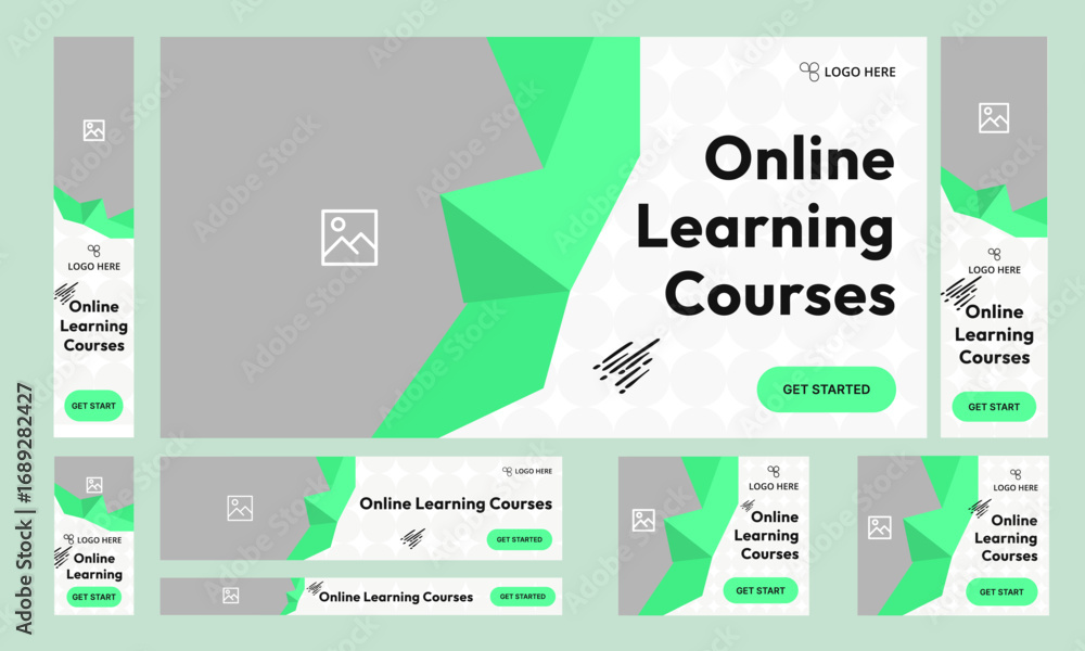 Wall mural customizable vector online education web set banner design for social media post, daily learning web