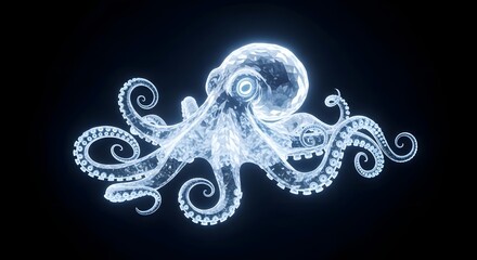 Glowing, translucent octopus against a dark background.