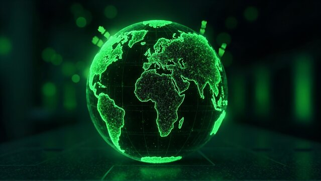 Neon Green Digital Globe, Global Network, Data Center