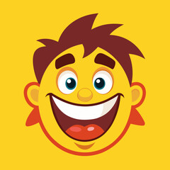 Joyful cartoon boy face with big smile and wide eyes