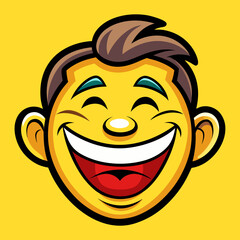 Joyful cartoon face with wide smile and closed eyes