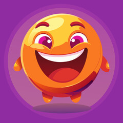 Joyful orange character with big smile and purple background