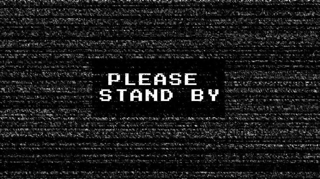 Black screen with the text "please wait" near the glitch pixel. Animated text with glitch effect. 4K video.