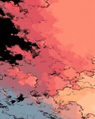 Obraz premium A person enjoys the colorful sunset, surrounded by swirling clouds painted in shades of pink and orange
