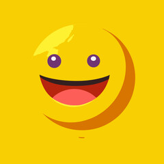 Bright yellow happy face with purple eyes and wide smile