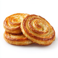 Fototapeta premium Three delicious pastry rolls, freshly baked and ready to enjoy. The rolls are perfectly golden brown and are appetizing