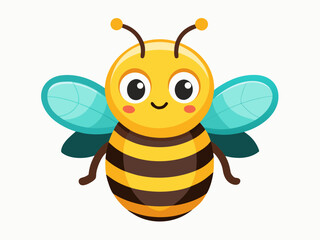 Cute cartoon bee with big eyes and blue wings