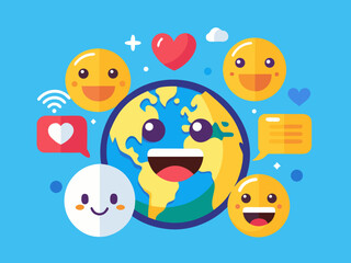 Happy earth and friends spreading love and communication online