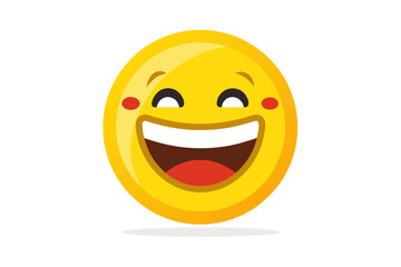 Joyful yellow emoji face laughing with red cheeks