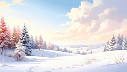 Winter wonderland scene snowy landscape digital artwork tranquil environment scenic view nature's beauty for relaxation