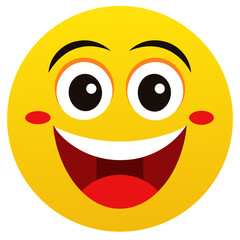 Joyful yellow smiley face with big grin and red cheeks