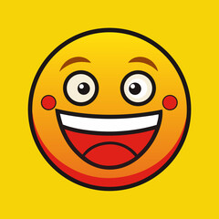 Joyful yellow smiley face with wide grin and rosy cheeks