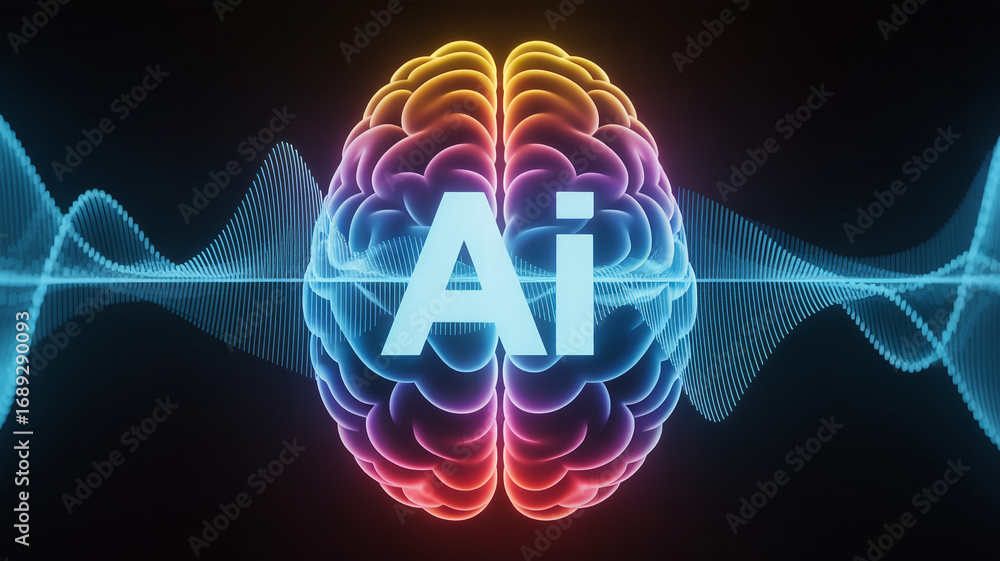 Poster ai artificial intelligence brain technology neural network machine learning deep learning concept